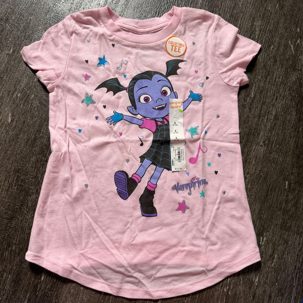 Jumping Beans Vampirina Graphic Tee Girls Size 6 Pink Disney Junior Glitter NWT